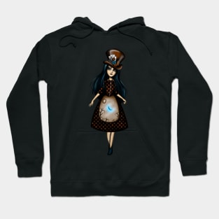 Steampunk Girl Blue Haired Girl with Hat Hoodie